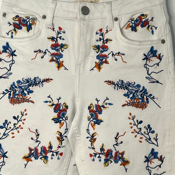 Maje Embroidered Floral Straight Leg Denim Jeans White Blue Size 36 Boho Retro - Picture 3 of 15
